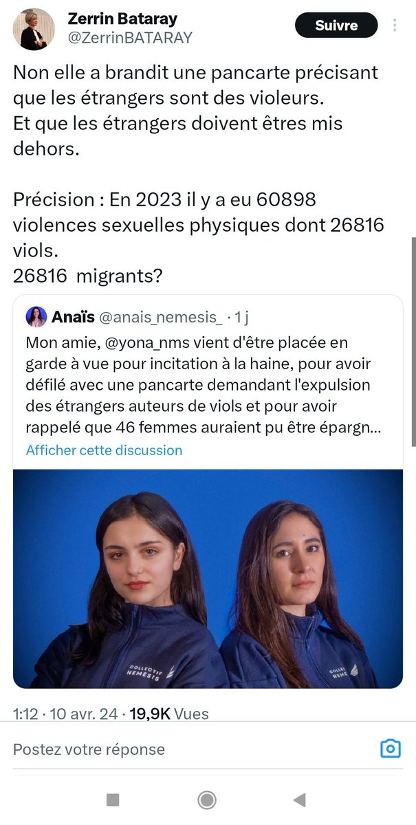 Bonsoir @ZerrinBATARAY Ça va, on ne vous dérange pas trop à mentir et mettre la pression sur une jeune-fille ? Vous êtes élue et avocate, et vous réussissez l'exploit d'insulter les deux fonctions, en un post. Chapeau.