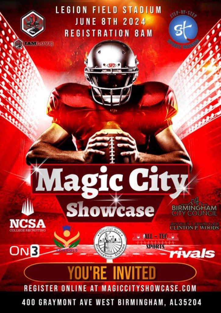 Blessed to receive an invite to the magic city showcase. @DownSouthFb1 @HallTechSports1 @CoachL__ @AL6AFootball @CoachWarren23