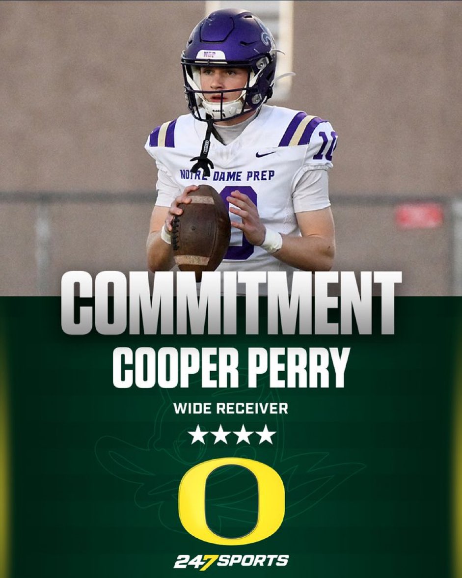BREAKING: 4⭐️ WR Cooper Perry has committed to Dan Lanning and @oregonfootball 🦆 “Oregon is the spot where I can grow as a person and player and I'm pumped to be a Duck.' More via @BlairAngulo: 247sports.com/article/four-s…