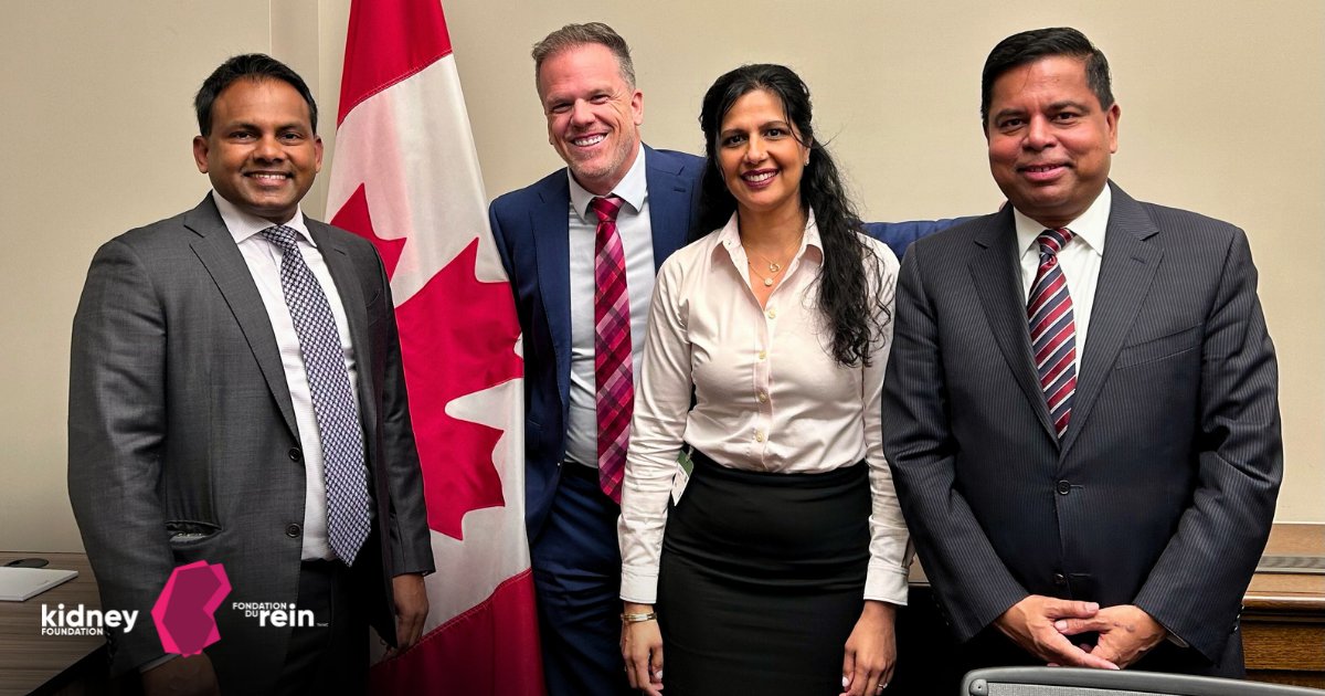 #TheKidneyFoundation would like to thank Minister of Health Mark Holland @markhollandlib (second from left), who met with Kidney Foundation representatives on #ParliamentHill to discuss chronic kidney disease! #KidneyAction