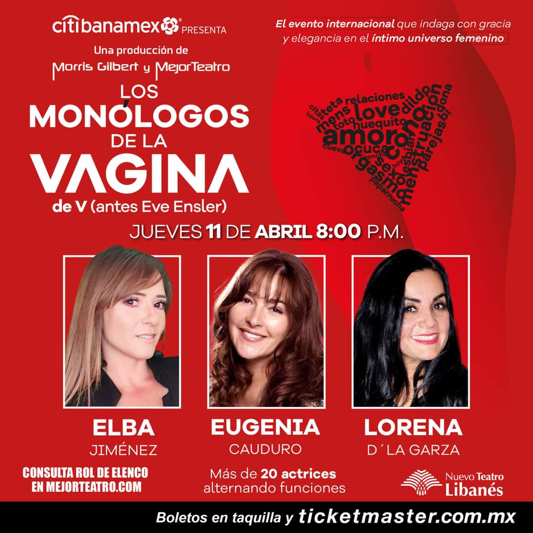 Las actrices @elbajimenez9, Eugenia Cauduro y Lorena de la Garza estarán en el escenario del @TeatroLibanes para ser las protagonistas de @MonologosVagMex  este jueves 11 de abril.

En esta temporada alternan mas de 20 actrices.

Prod. de @morrisgil y @mejorteatro 

#Imperdible