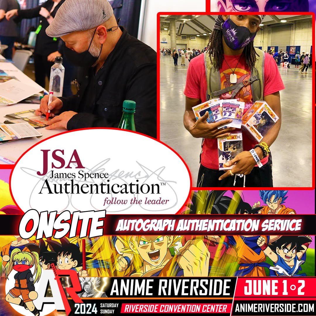 Make it official! Get your signatures authenticated by JSA all weekend long! Early bird tickets to Anime Riverside 2024 are on sale NOW! Get an entire weekend pass for only $35! Plus! Kids get in free!! TICKET LINK HERE: tixr.com/e/86892