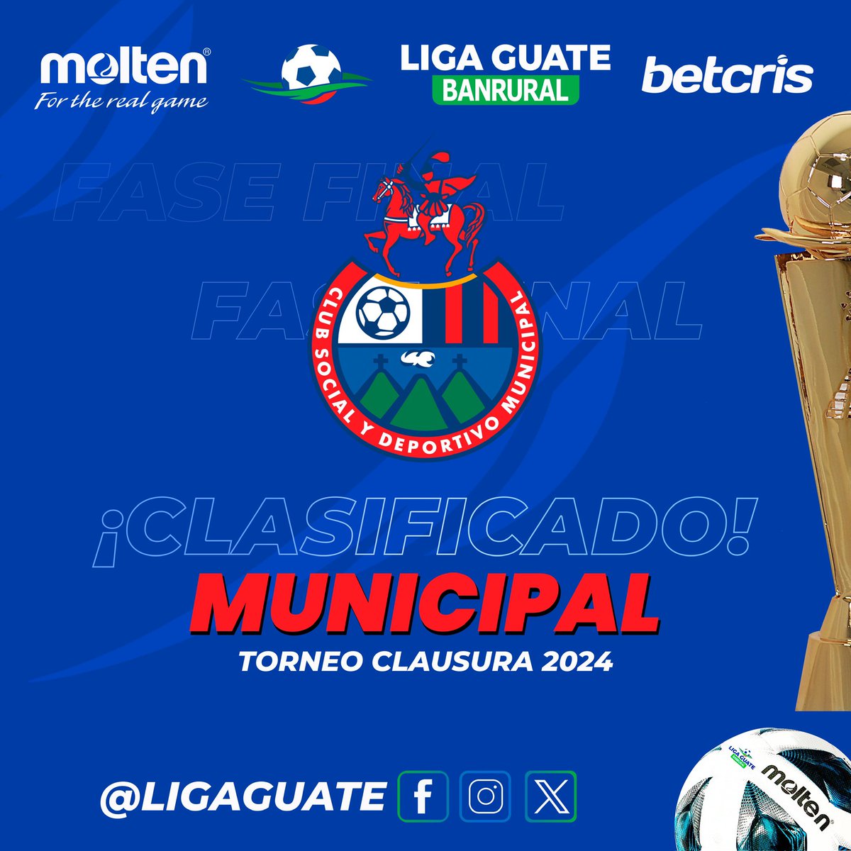 ‼️BIENVENIDOS A LA FIESTA GRANDE‼️ 🤩😈⚽️ @Rojos_Municipal, es el cuarto equipo clasificado a la fase final del Torneo #Clausura2024 de la #LigaGuateBanrural. 🏦 #BanruralGT I 🤑 #BetcrisGuate I ⚽️ #MoltenGuatemala