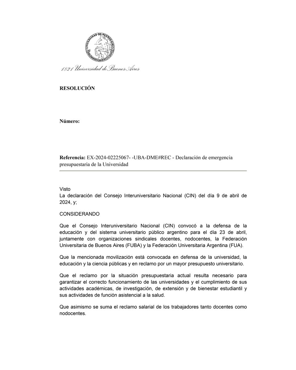 UBAonline's tweet photo. Este reclamo por la situación presupuestaria resulta necesario para garantizar el funcionamiento de las universidades públicas.

Leé la resolución ⬇️ https://t.co/A4QepwW9uP