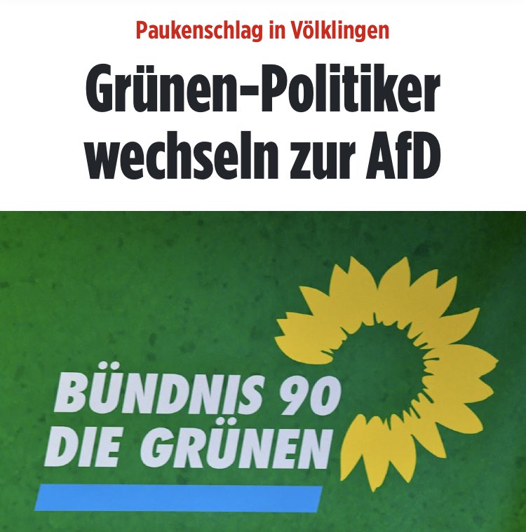 Herrlich 🤩 2 Grüne wechseln im saarländischen Völkingen noch vor den Kommunalwahlen im Juni zur AfD. fr.de/politik/voelkl…