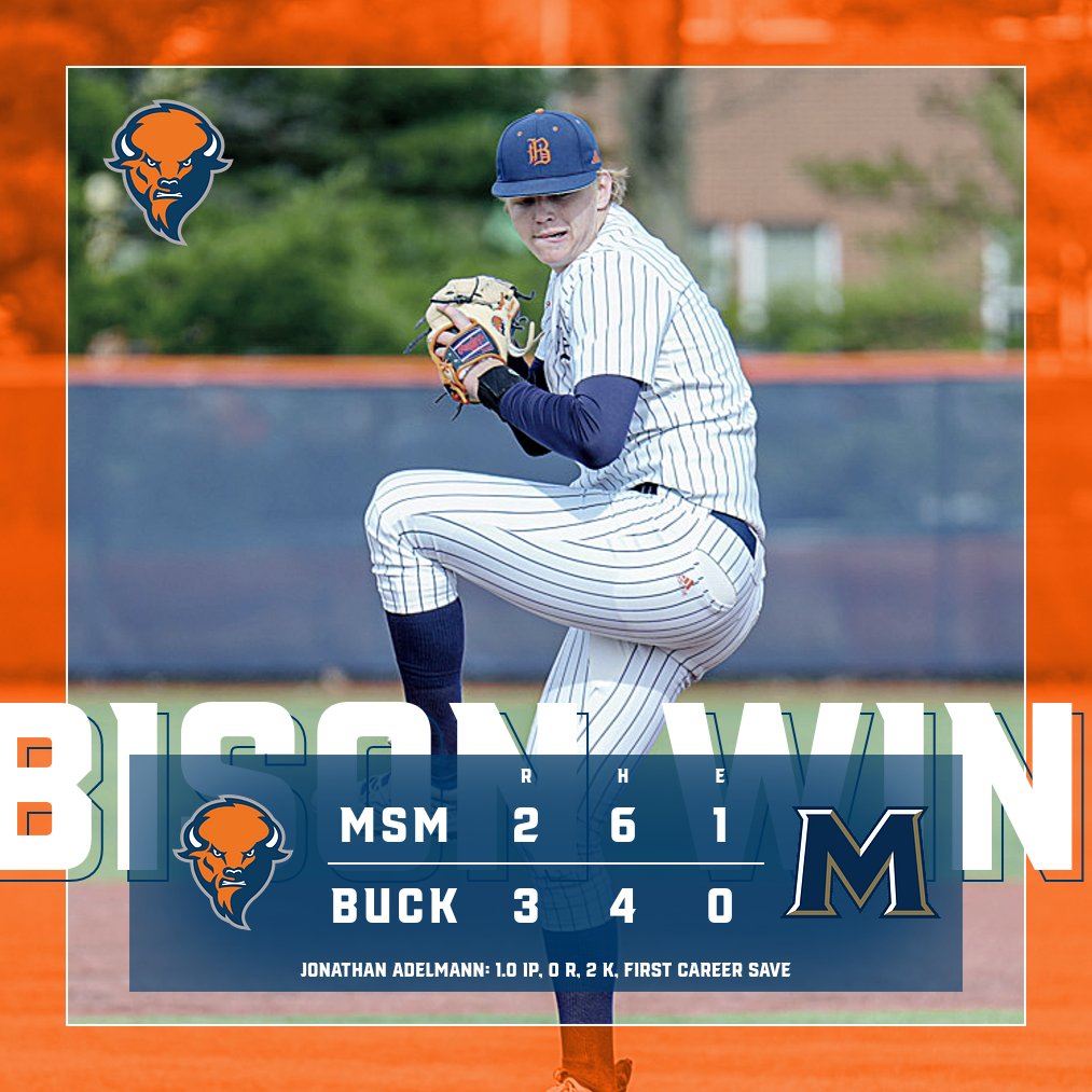 BISON WIN! Brilliant pitching performance from Pavone, Swenson, Patel (W), and Adelmann (SV), and the Bison come from behind to beat Mount St. Mary's at Depew Field. See you this weekend for a big home series against Lehigh! #rayBucknell