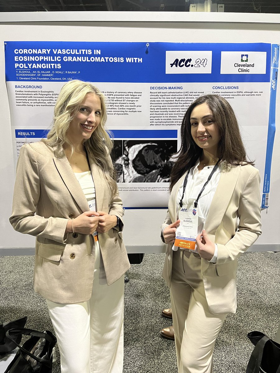 Got to present a case of coronary vasculitis in a patient with EGPA at #ACC with one of my best friends! Was feeling so fortunate this weekend 🫀