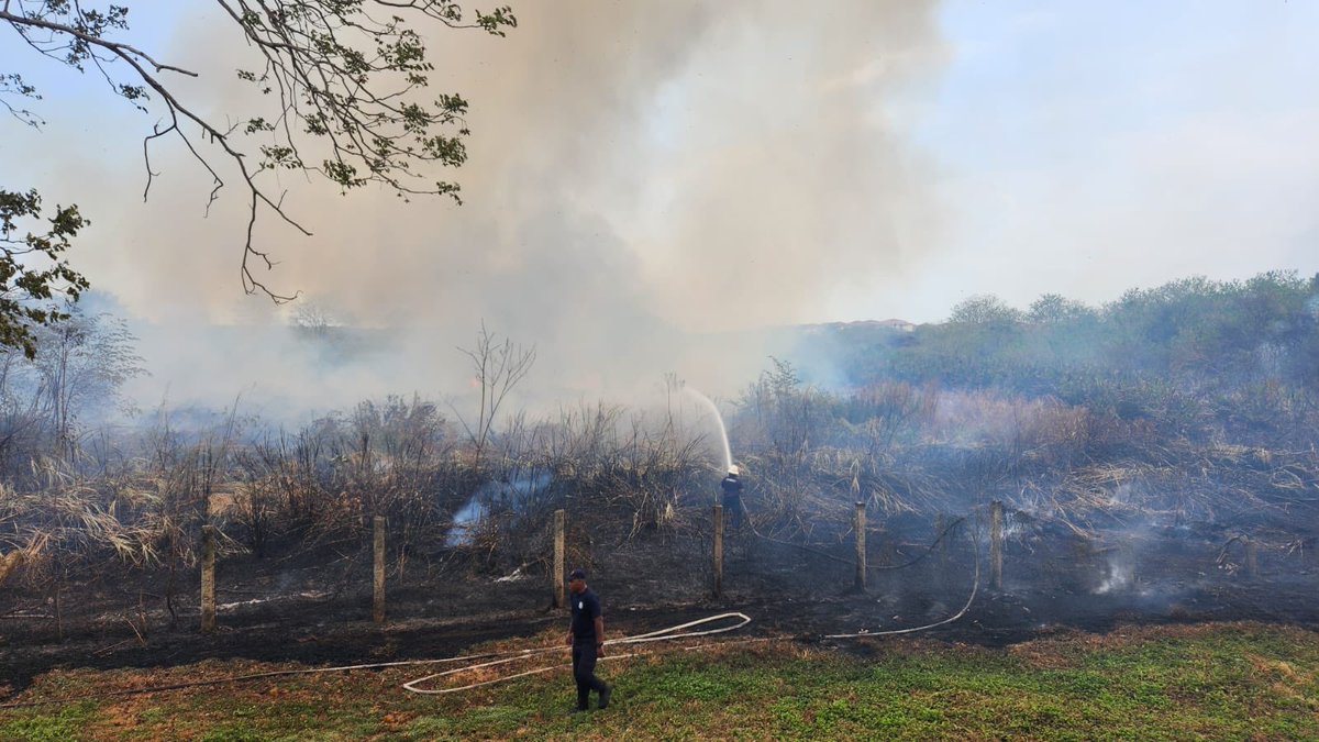 .@ENACorredoresPA informa que personal de los bomberos realizan trabajos de extinción de un incendio de masa vegetal que se extiende desde la Ciudad Radial hasta el Puente de Don Bosco, por lo que se ha realizado una reducción de la vía por seguridad. #TReporta