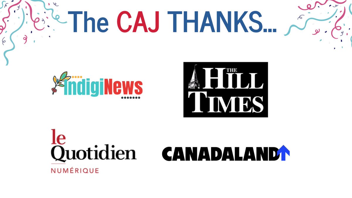 Thank you to all of the newsrooms who have committed to participating in the 2024 diversity survey! Including @IndigiNewsMedia, @TheHillTimes, @LeQuotidien_Cyb and @CANADALAND. Get your newsroom to fill it out today: caj.ca/programs/diver…