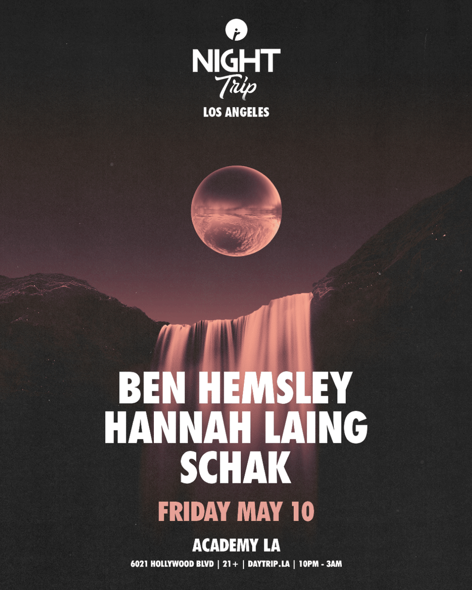 In one month, we take a trip with @benhemsley, @HannahLaingDJ , and Schak as they hit the Night Trip LA stage Friday, 5/10! Grab your tickets ⇒ daytrip.la 🌙🪩