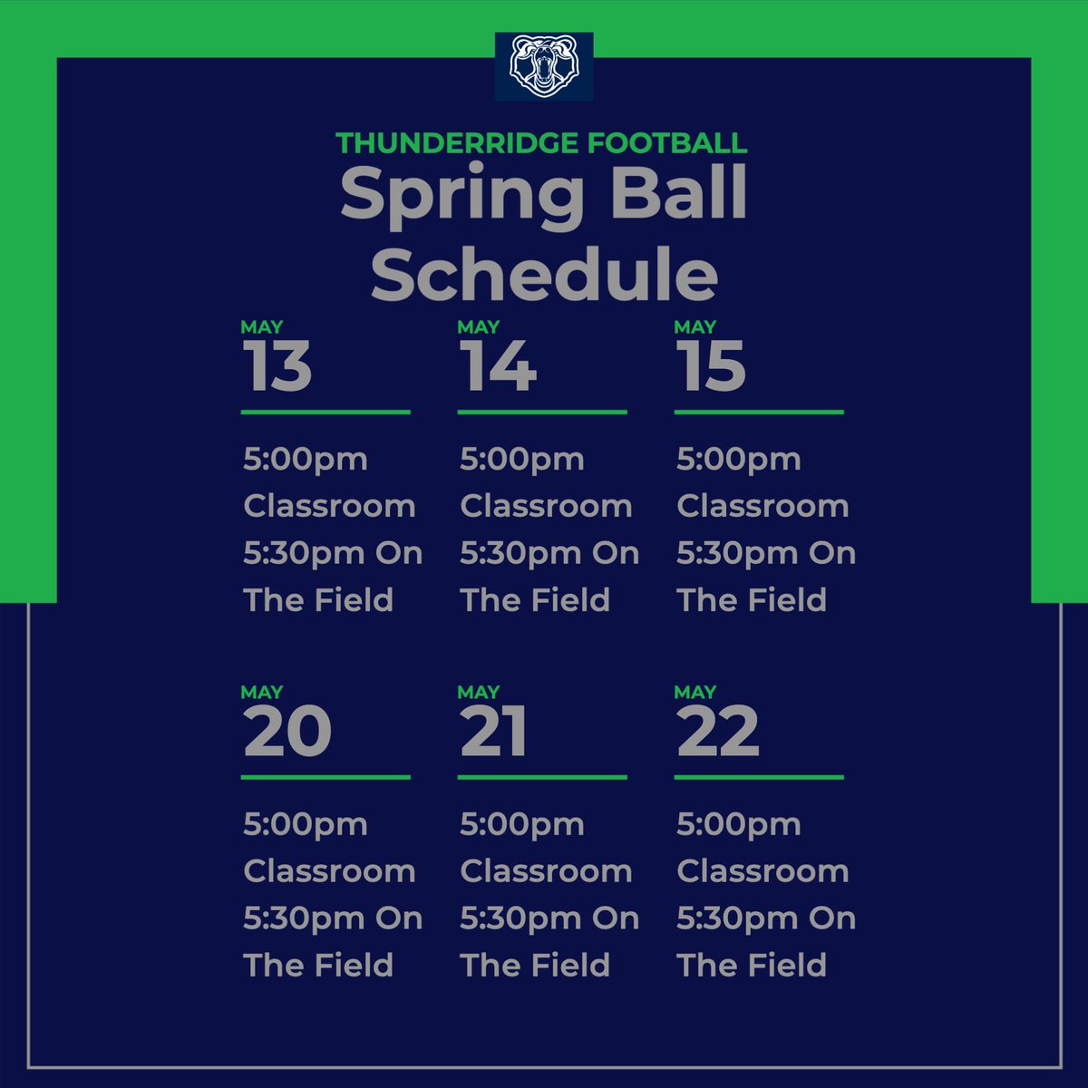 We are officially 1 month away from Spring Ball. All college coaches, fans, parents are welcome to watch!