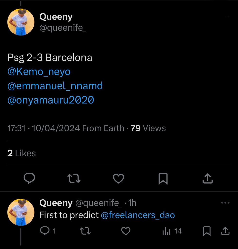 🥷 The Game is over & scores were Barca:PSG (3:2) & I’ve gone thru the comments to observe & confirm who got or predicted this correctly. Many but few got it correct but I worked with time to know who got it first & I am was able to see @queenife_ pls incase of oversight revert