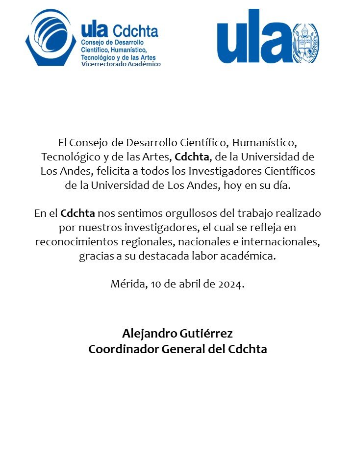 Felicidades a todos nuestros Investigadores Científicos de la Universidad de Los Andes y del país en su día. #ULA #INVESTIGACIÓN