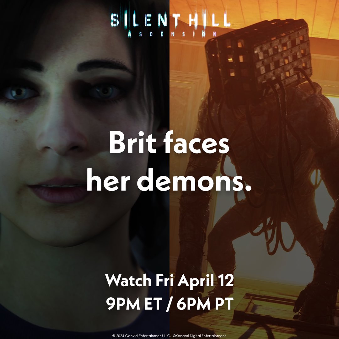 Get ready for a defining moment in Brit's journey with #SILENTHILLAscension.

Watch on April 16th at 9PM ET / 6PM PT. 

Catch up anytime on demand. 

#SILENTHILLAscension #SILENTHILL #Horror