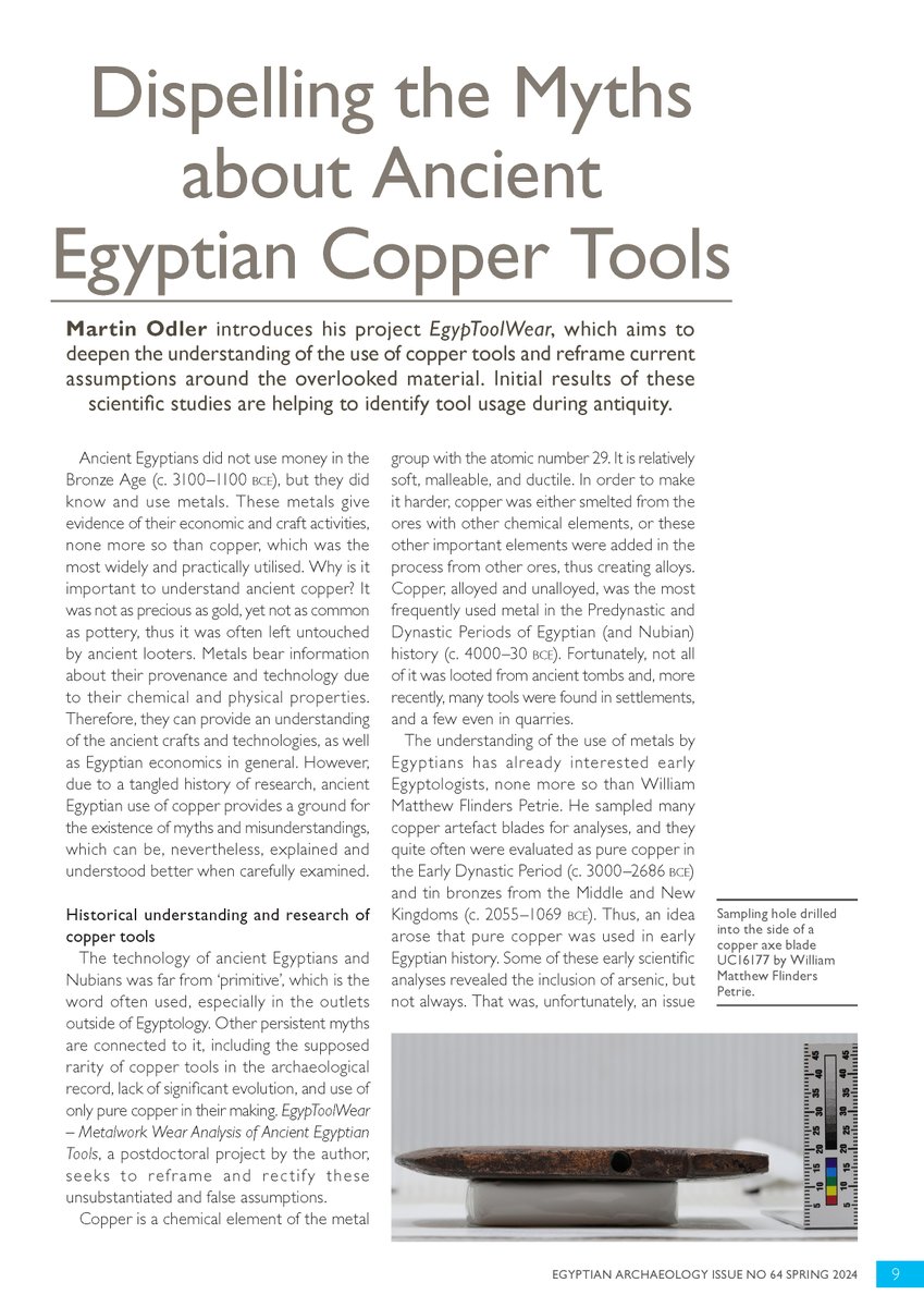 Contrary to common knowledge, hundreds of copper blades remain from Egyptian Bronze Age. The aim of my post-doc at @ArchaeologyNCL is to document as many of such tools as possible. Report on the initial results came out in Egyptian Archaeology (@TheEES) ees.ac.uk/product/ea-64.…