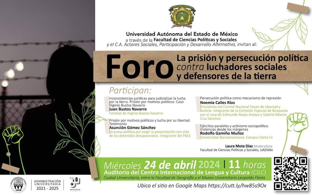 Los invitamos a asistir al foro: 'La prisión y persecución política contra luchadores sociales y defensores de la tierra'
📆 24 de abril de 2024
⏰ 11:00 horas
📌 Auditorio del CILC
#HagamosComunidad