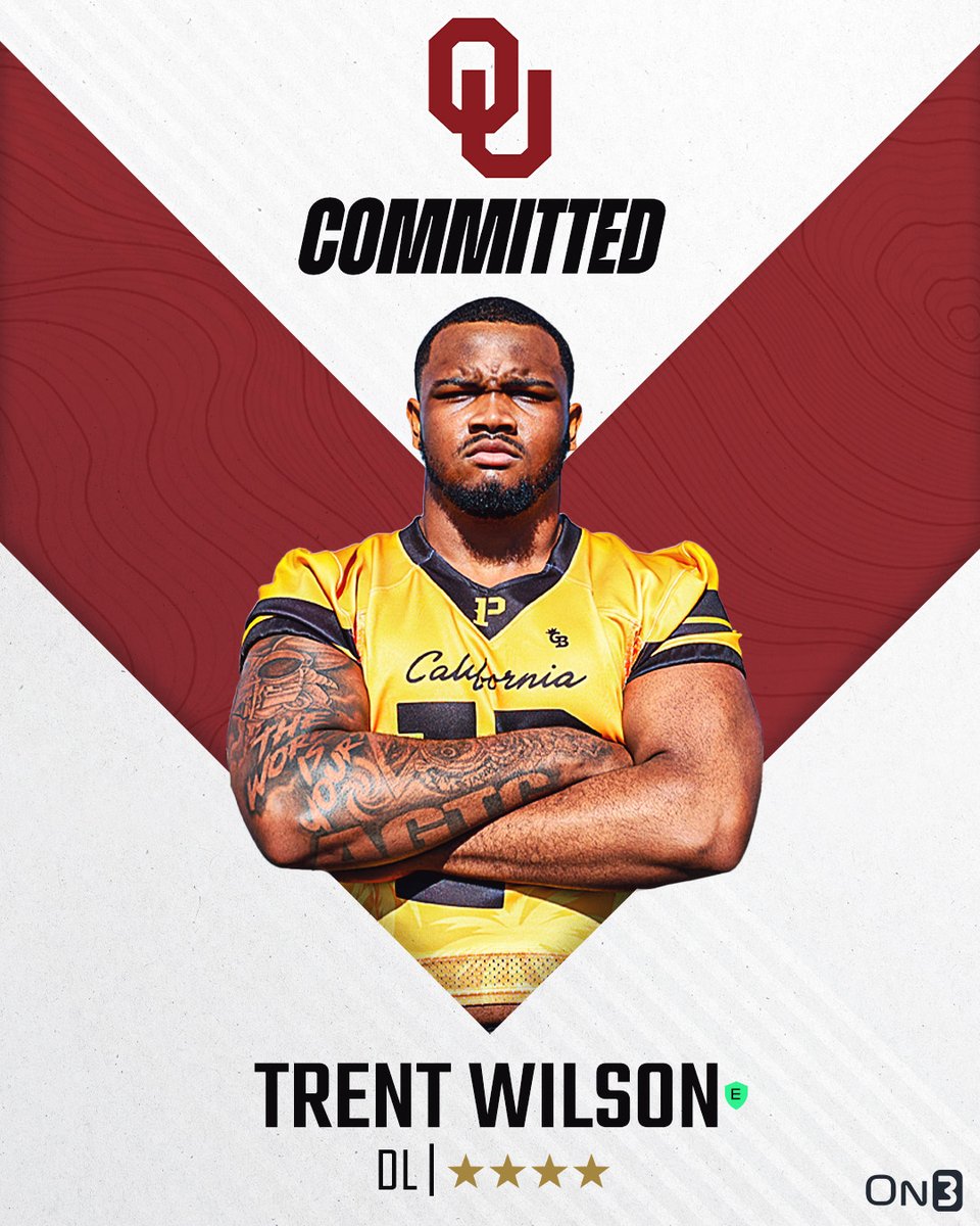 🚨BREAKING🚨 4-star DL Trent Wilson has committed to Oklahoma⭕️ Wilson ranks as the No. 9 DL in the 2025 On300‼️ More from @ChadSimmons_: on3.com/college/oklaho…