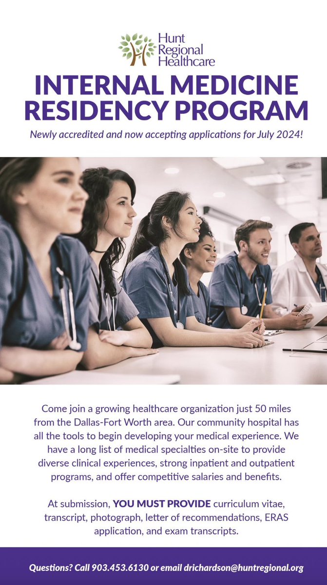 #NEW IM Residency Program in Texas-just got accredited. #Umatched2024 Applicants please check out and apply. See information below. 

#Match2024 #InsideTheMatch