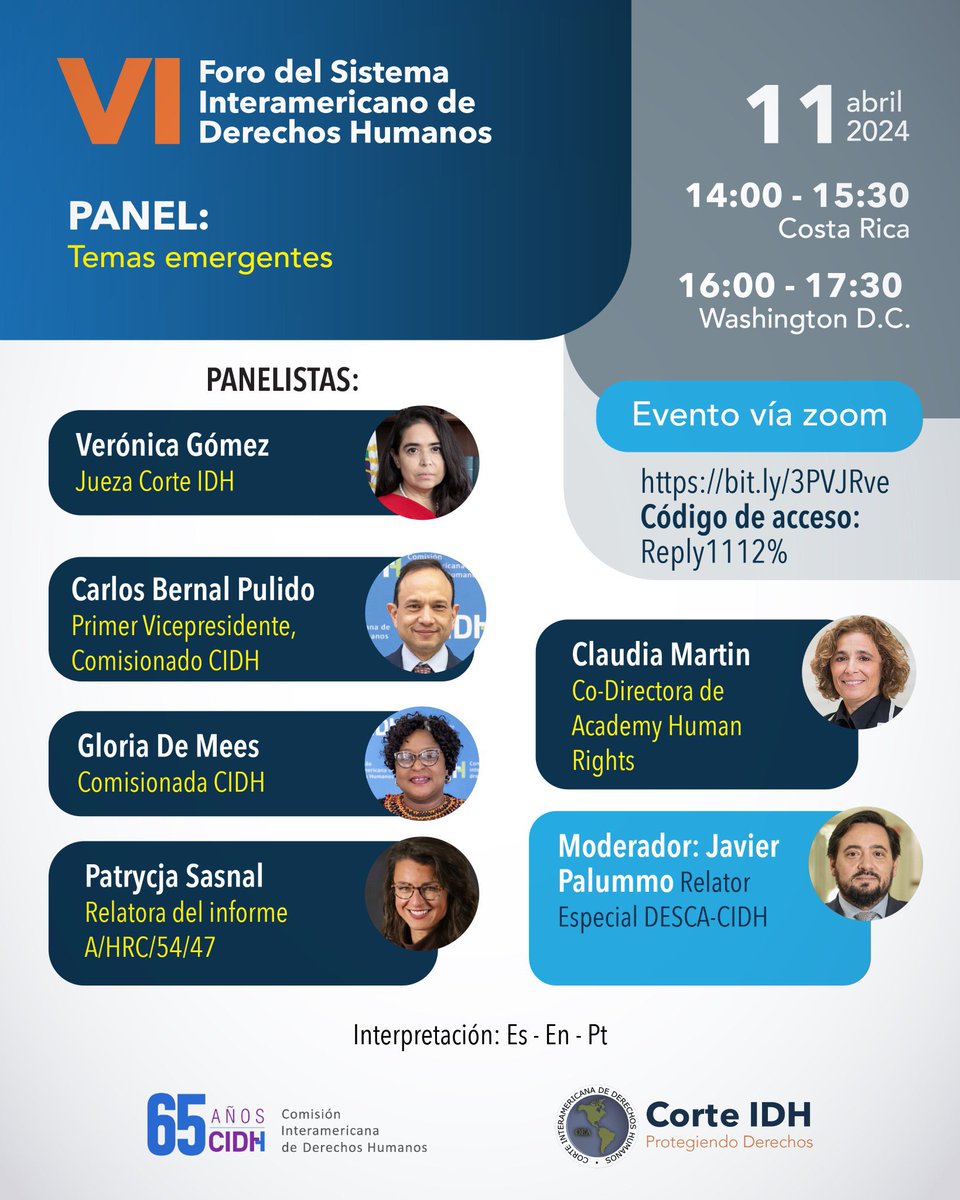 La #REDESCA estará presente en el IV Foro del Sistema Interamericano que organizan en conjunto la @CIDH y la @CorteIDH. El Relator Especial @jpalummo coordinará el espacio sobre temas emergentes, con un panel que abordará algunos de los temas más relevantes del debate actual.