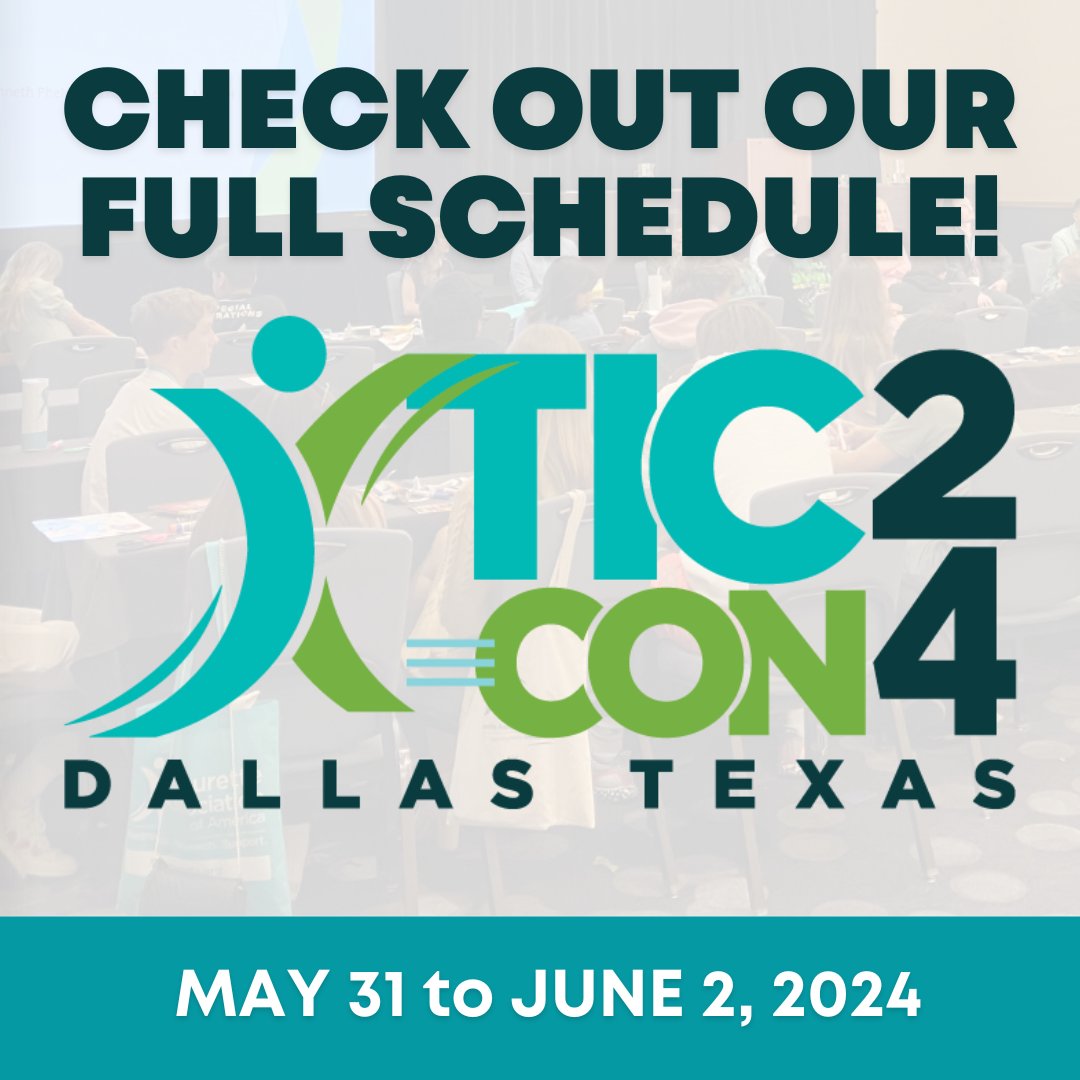 📣Our full schedule for TIC-CON24 is available to view! Check it out and register today to connect with new friends from across the country, meet medical and scientific experts, participate in exciting workshops, and more! 🔗 tourette.org/tic-con24-sche… #TICCON24 #Tics