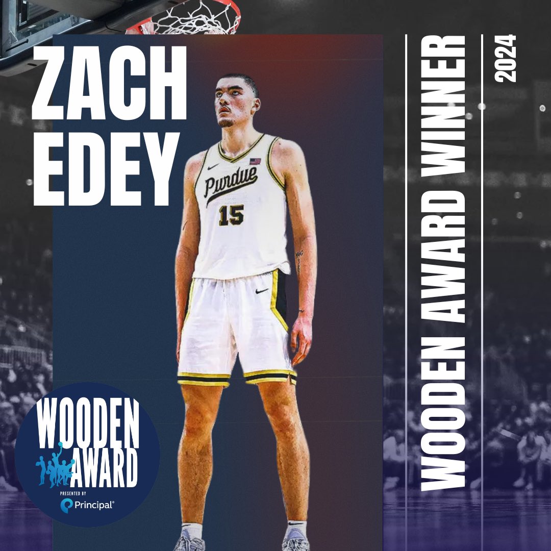 Zach Edey is the winner of the 2024 John R. Wooden Award Men’s Player of the Year Presented By Principal. What an incredible season and journey! @principal @zach_edey @BoilerBall @LAAC