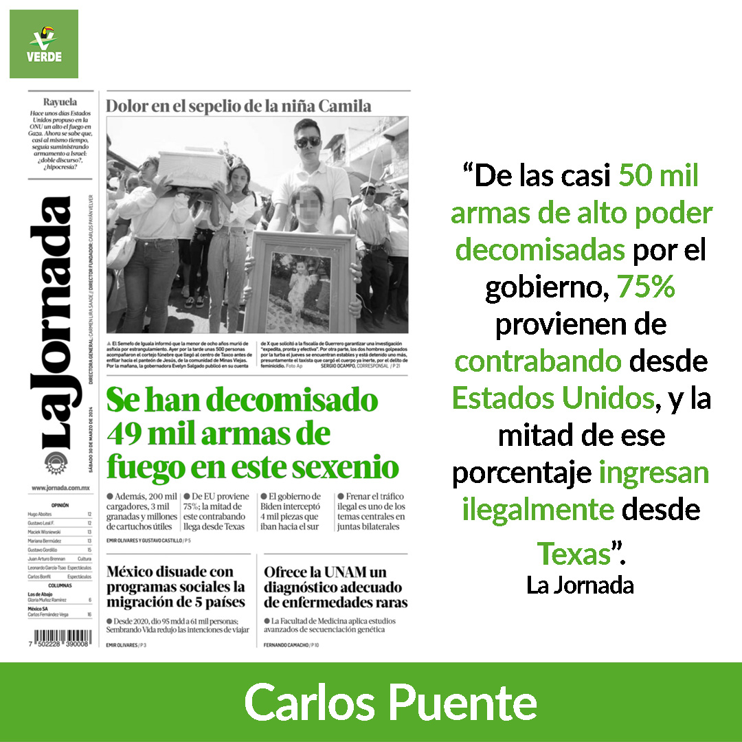 De las armas de alto poder decomisadas por el actual @GobiernoMX, el 75% provienen de contrabando desde Estados Unidos 🇺🇸

#NoMásTráficoDeArmas #StopGunTrafficking