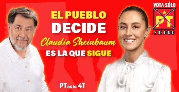 ¡El pueblo decide, Claudia Sheinbaum es la que sigue! ¡Viva nuestra próxima Presidenta! Este 2 de junio, ¡VOTA TODO PT! @Claudiashein #PTesla4T #VotaTodoPT