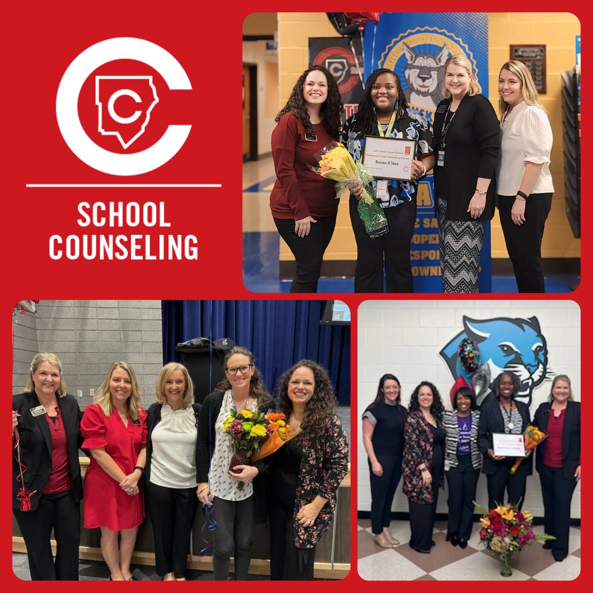 We are ready to celebrate this year's @CobbSchools School Counselor of Impact award winners this Friday! Congratulations, Laura Potts, Ryan-Tolbert Jackson, and Breana O'Shea! #schoolcounselor 🌟