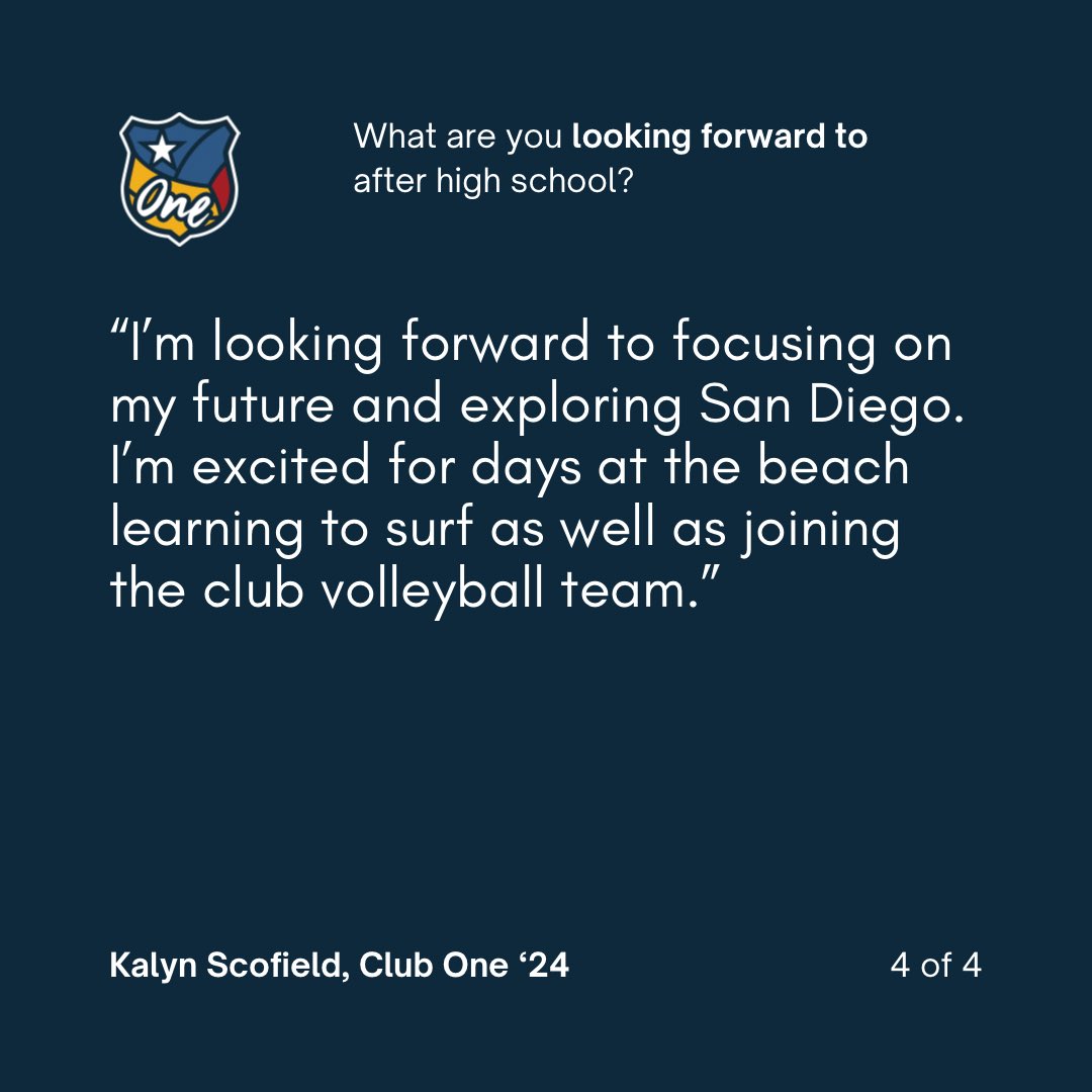 “Never give up just because other people don’t believe in you.” -Kalyn Scofield, Club One Class of ‘24 We’re so grateful for each of our seniors 💛 Keep checking back this month as we continue to feature our Q&A with each of these special young women. #ONEVBFAM