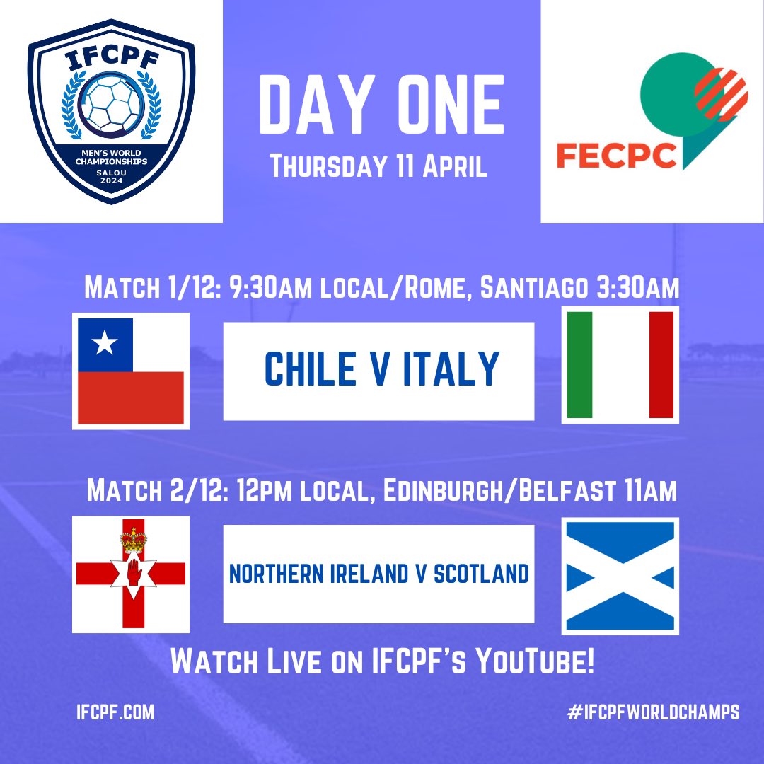🎙️ Buzzing as the #IFCPFWorldChamps get underway today. Live behind the microphone for both games on Day One, Chile v Italy (5:30pm Melbourne) and Northern Ireland v Scotland (8pm Melbourne). Tune in on IFCPF’s YouTube channel!