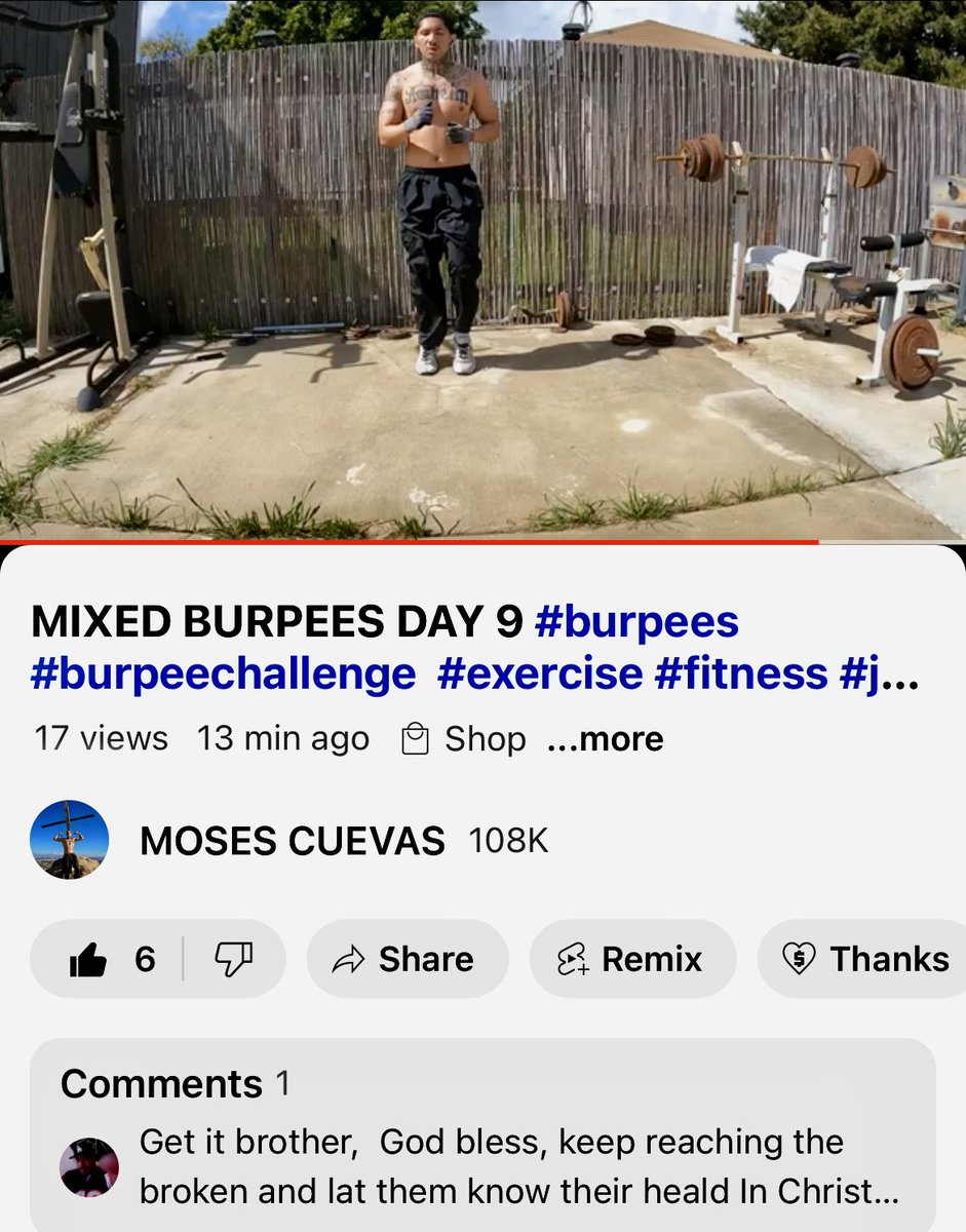 youtu.be/YQzWXJ9j4lo?si… NEW VIDEO!!! MIXED BURPEES DAY 9 #burpees #burpeechallenge #moses #exercise #fitness #jesuschrist #challengeaccepted #fitness #exercise #burpeechallenge #mosescuevas #faith #explore #calisthenics #youtube #chicano #california #allglorytoGod