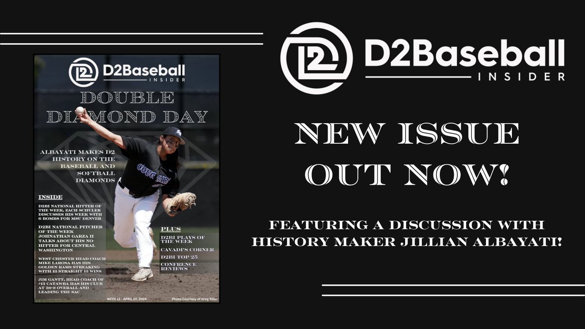 🚨 NEW ISSUE ALERT! 🚨 This week is extraordinary as we chat with D2 History Maker Jillian Albayati 🎤 (@JillianAlbayati) of Cal State San Marcos! @CSUSMBaseball ⚾ @CSUSMsoftball 🥎 WE ALSO INTERVIEW: ⏯️D2BI NATIONAL PITCHER OF THE WEEK 🏆 Jonathan Garza II (@JonathanGarzaII) of