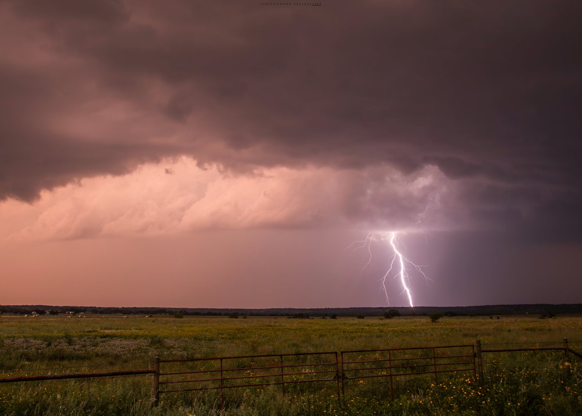 A clear slot, sunset colors, lightning, & flowers. The perfect Texas sunset. #txwx #tornado @StormHour @GirlsWhoChase #wxtwitter #lightning @CanonUSAimaging #PhotoOfTheDay #supercell