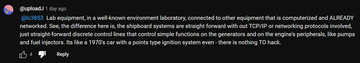 I'm not sure if this 'ship's can't be hacked' narrative is more or less batshit than the 'Dali was hacked' side. A modern common rail slow speed diesel is absolutely nothing like a 1970s car.