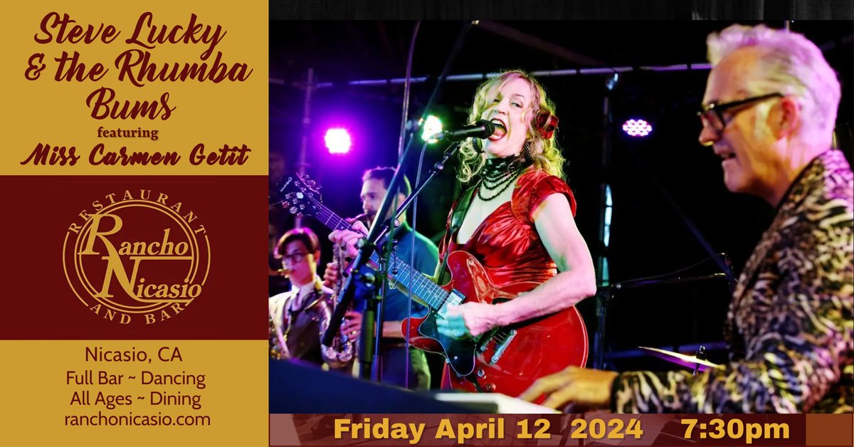 Big, wooden dance floor! LOVE this venue! We have an all-star lineup:  Lukas Vesely: bass &amp; backing vocals, Kamrin Ortiz &amp; Galen Green on saxes, Greg Wyser-Pratt: drums, and Steve Lucky: piano &amp; vocals, &amp; Miss Getit: guitar &amp; vocals. Early show! historic roadhouse in Marin County