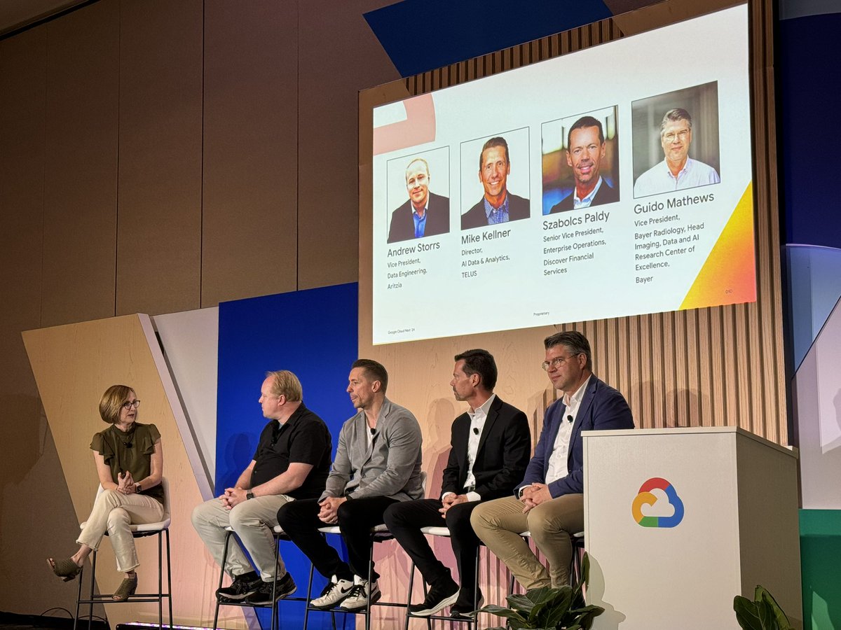 Next up… customer panel w/ @ARITZIA @TELUS @Discover and @Bayer. Each talking about how they are using @googlecloud and why. Interesting how call service has come up several times already. #CIO #Cloud #AI #GenAI #GoogleCloudNext #CX #CCaaS