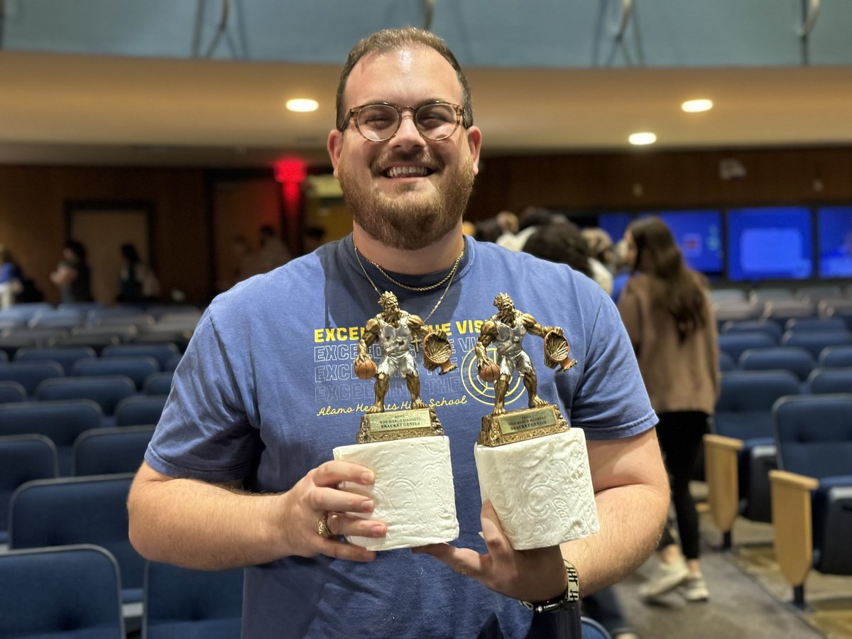 Congrats to <a href="/AHHSmules/">AHHS Mules</a> #MarchMadness Bracket Champ, Braden Cain! Braden picked <a href="/UConnMBB/">UConn Men's Basketball</a> &amp; <a href="/GamecockWBB/">South Carolina Women's Basketball</a> to with the <a href="/MarchMadnessMBB/">NCAA March Madness</a> &amp; <a href="/MarchMadnessWBB/">NCAA March Madness</a> tournaments. Braden is a good guy, great <a href="/AHISD/">Alamo Heights ISD</a> teacher, &amp;  #Bracketology Genius!
💙🏀💛
<a href="/ahhs_ptso/">AHHS PTSO</a> @WeGoPublic <a href="/RootEdSA/">RootEd Texas</a>