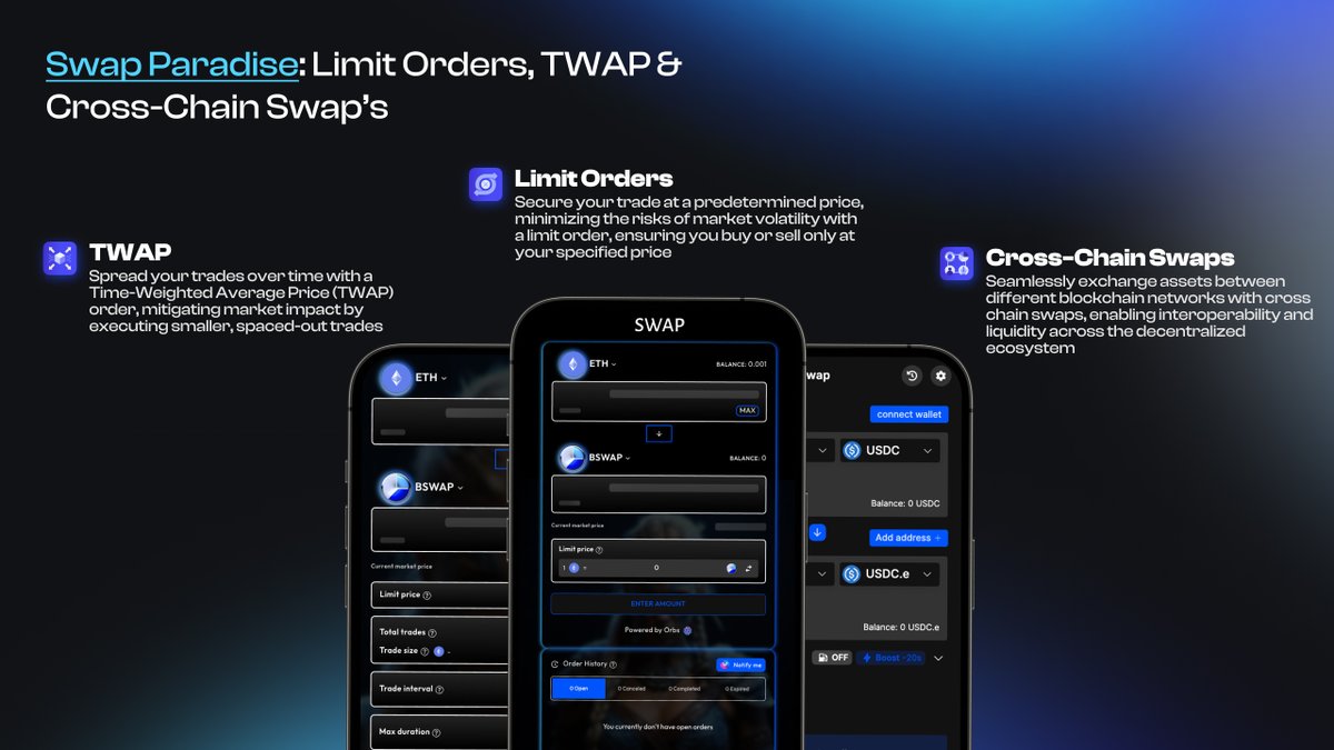 Welcome to the Swap Paradise on <a href="/base/">Base</a> 🔵🔁

Where DeFi meets diversity and innovation! Dive into a world where it all comes to life-
🔹𝗧𝗪𝗔𝗣
🔹𝗟𝗶𝗺𝗶𝘁 𝗢𝗿𝗱𝗲𝗿𝘀
🔹𝗖𝗿𝗼𝘀𝘀-𝗖𝗵𝗮𝗶𝗻 𝗦𝘄𝗮𝗽𝘀

Read More🧵👇