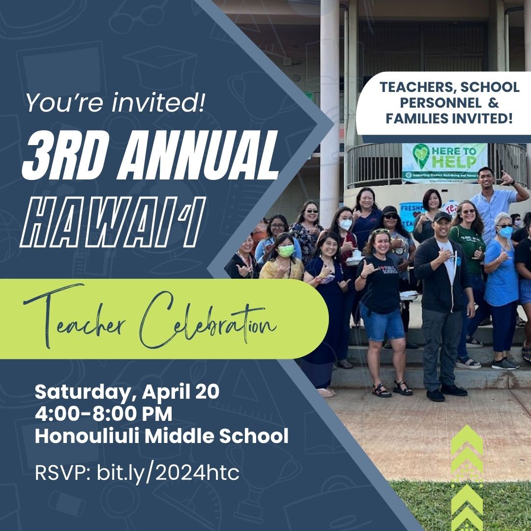 You’re invited to the 2024 Hawaiʻi Teacher Celebration, organized by teacher volunteers on Oʻahu! Enjoy food, drink, and craft vendors, live entertainment, and more! RSVP: bit.ly/2024htc