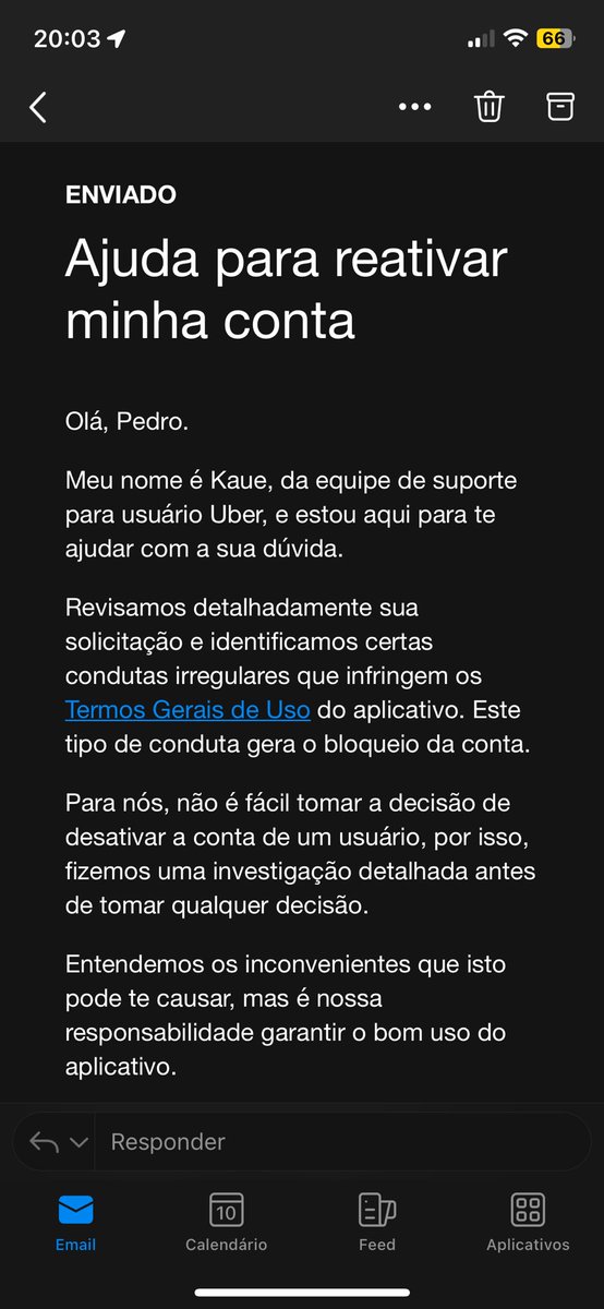 phpbento's tweet photo. @Uber_Brasil minha conta foi invadida solicitei suporte por aqui e por e-mail e nada de me ajudarem HOJE somente HOJE depois de eu abrir mais uma solicitação vocês me vem com esse retorno ridículo? https://t.co/amdJNVqMn0