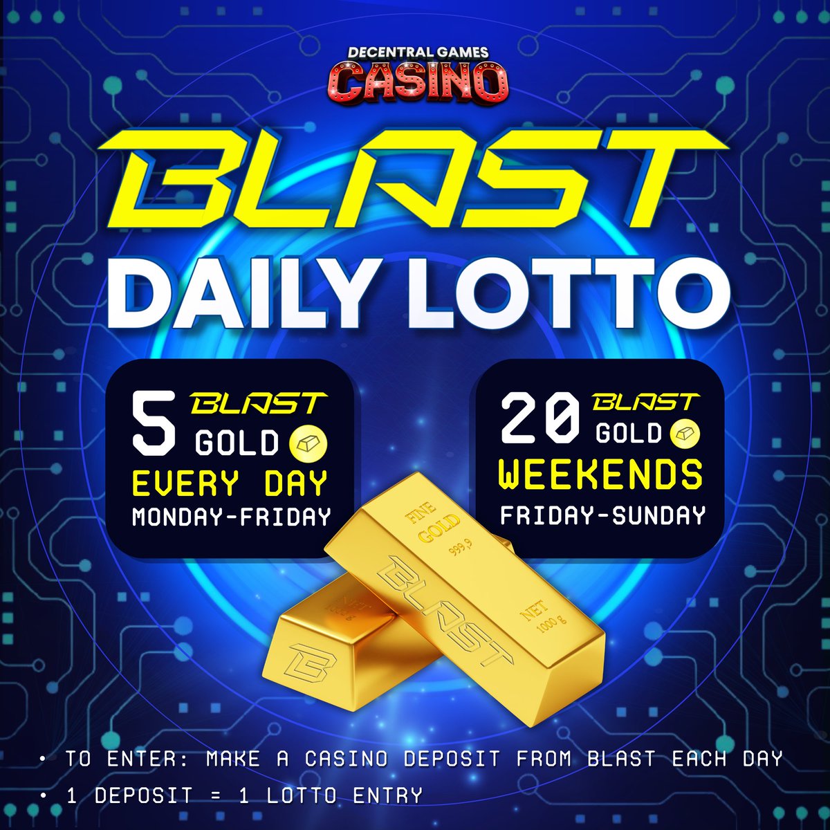 Congrats to 0x8e...6c2b for winning 5 Blast Gold from today's Daily Blast Gold Lotto 🎟️