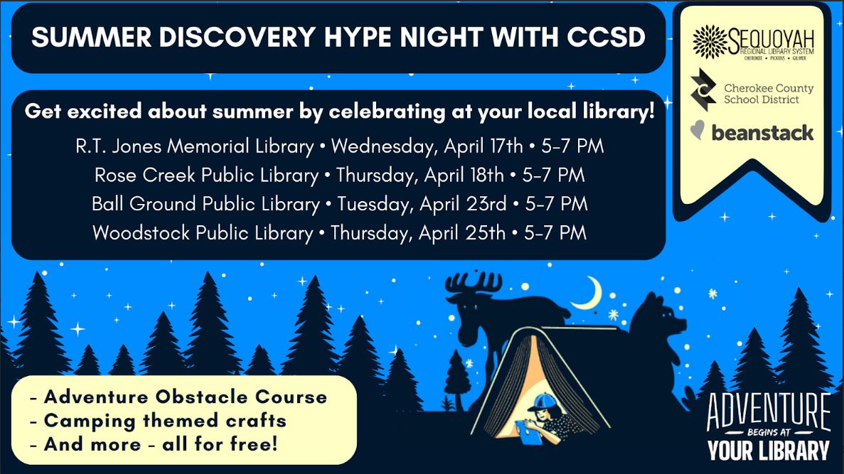 SAVE THE DATE! CCSD Hype Nights start next week. Cherokee Zone Media Specialists will be at R.T. Jones next Wednesday, April 17th. We would love to see ALL of you join us. @CherokeeSchools @Ccsdmedia #CCSDfam #CESfam #ClaytonCougarNation