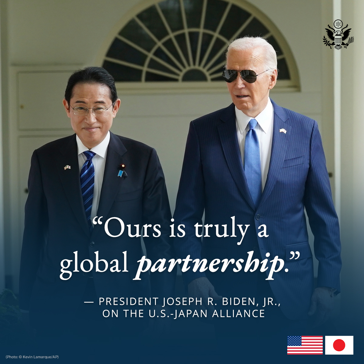 The alliance between Japan and the United States is a cornerstone of peace, security, prosperity in the Indo-Pacific and around the world. - @POTUS