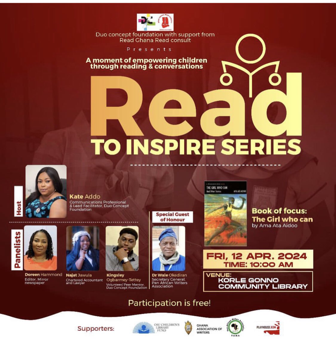 Happening this Friday at the Korkor Gonno Community Library #ReadToInspire