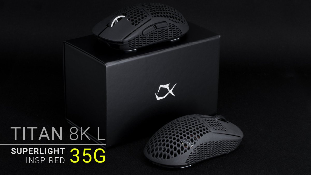 The TITAN 8K L is now available! // Superlight Inspired // Deathadder V3 PRO Internals // 35g Weight PMM.GG/TITAN-8K-L Since the Logitech Superlight 2 is still quite heavy with 60g, PMM decided to create a 25g lighter version. The 8K polling and the Ultragrip™ coating…