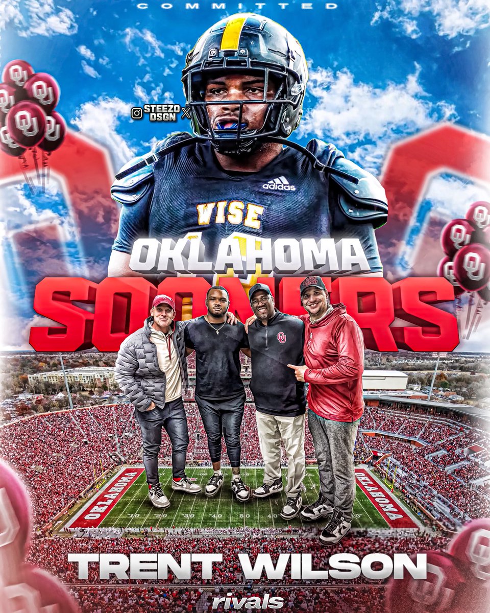 B⭕️⭕️M‼️ CO/25 4 ⭐️ DT Trent Wilson has committed to Oklahoma he tells me. The 6’3 280 DT out of Upper Marboro, MD chose the Sooners over Ohio state, Penn state and Texas A&M! A great addition to the Sooners DL. Todd bates is cooking!