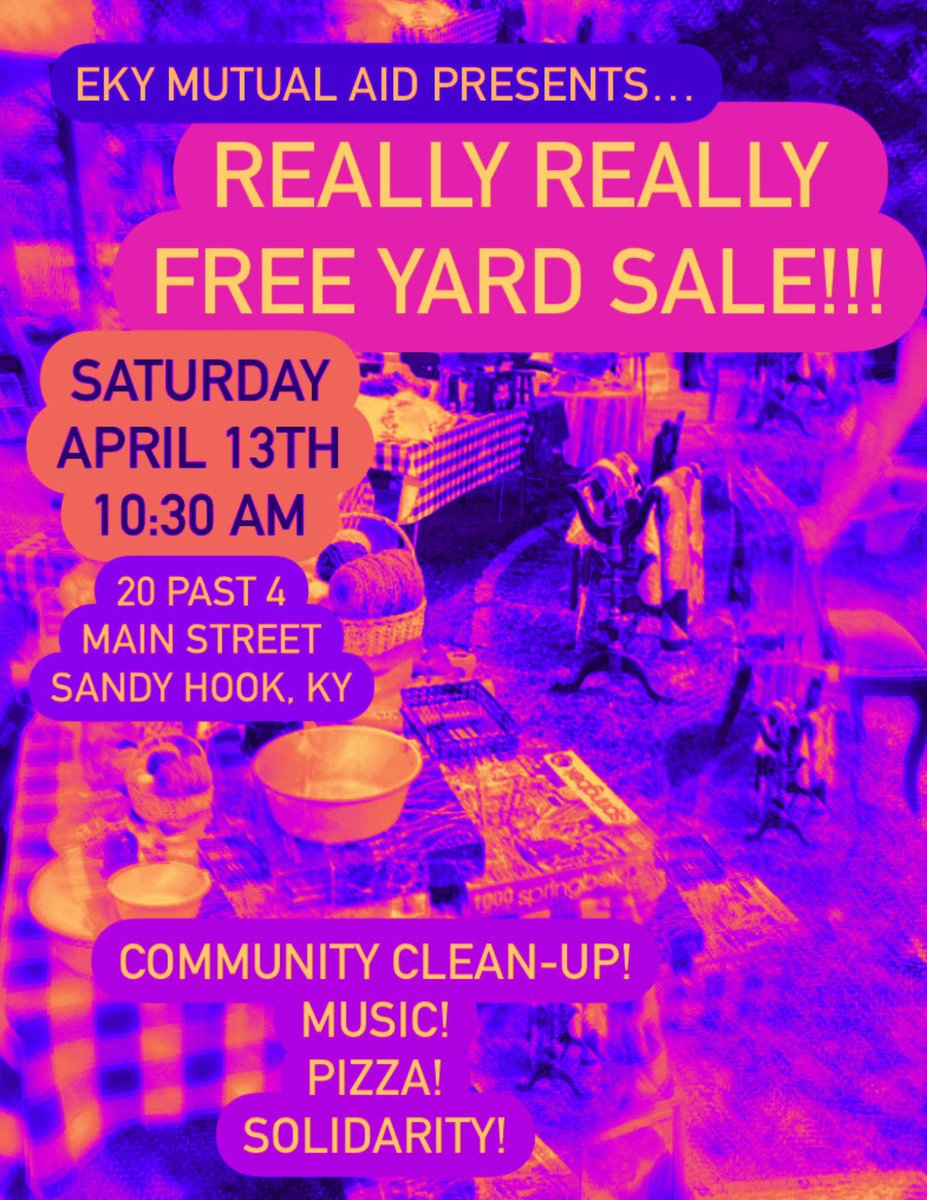 THIS SATURDAY! Come see us for the first free yard sale of the season. we’ve got so much good stuff y’all! And a community cleanup! And free pizza! Plus music from one of our fav local bands, Moonlight Mile!