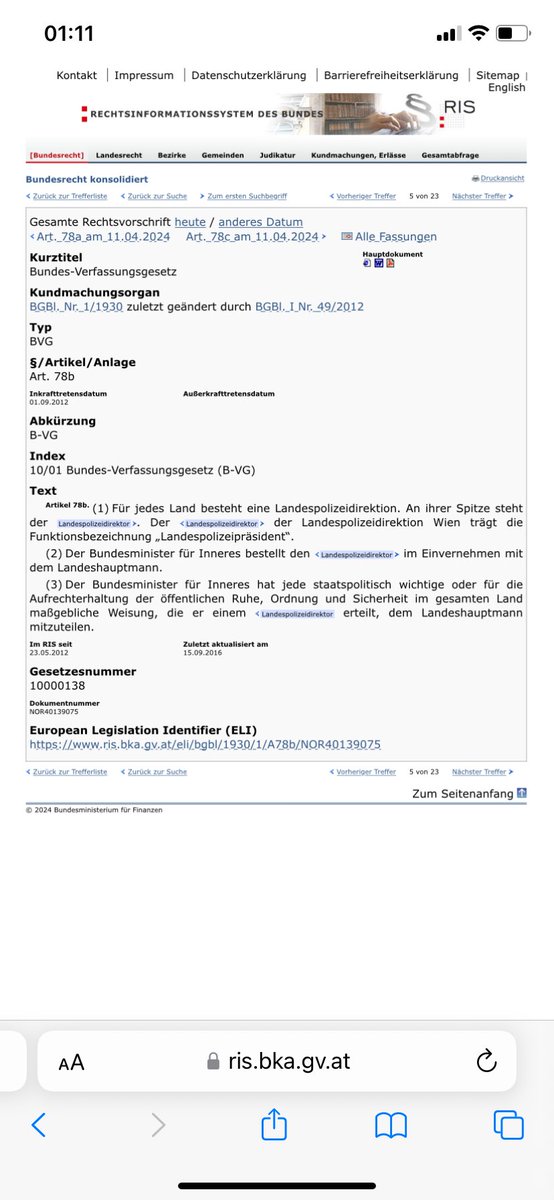 Wäre ich Landespolizeidirektor würde ich zum Bundespolizeidirektor sagen: Ich stehe 4x in der Verfassung und wo stehst du?