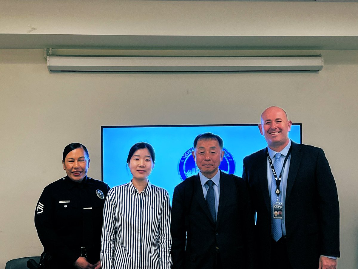 #LAPD was pleased to host members of the Korean National Police. We exchanged ideas and spoke about best practices. During this presentation, we spoke about the impact of youth programs and various community programs and partnerships.