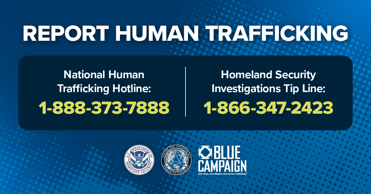 If you suspect #HumanTrafficking, don’t hesitate to report it. Save these phone numbers and help fight this crime. 📲